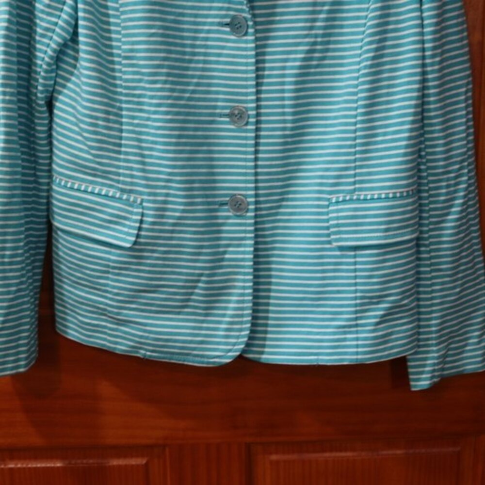 Talbots Blue & White Striped Button Front Lightweight Knit Cardigan LG - Picture 9 of 14